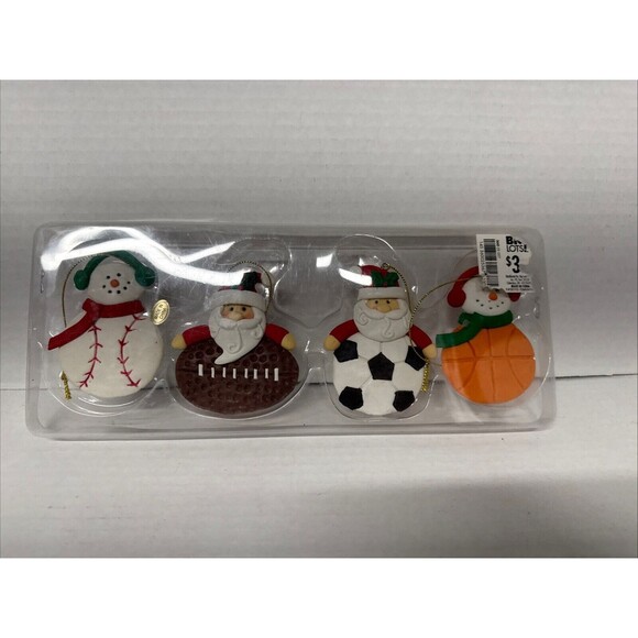 Lot Of 4‎ Sports Christmas Tree Ornaments Basketball Football Baseball Soccer - Picture 1 of 9
